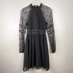 ASOS WAREHOUSE | Long Lace Sleeves Skater Dress in Black 4